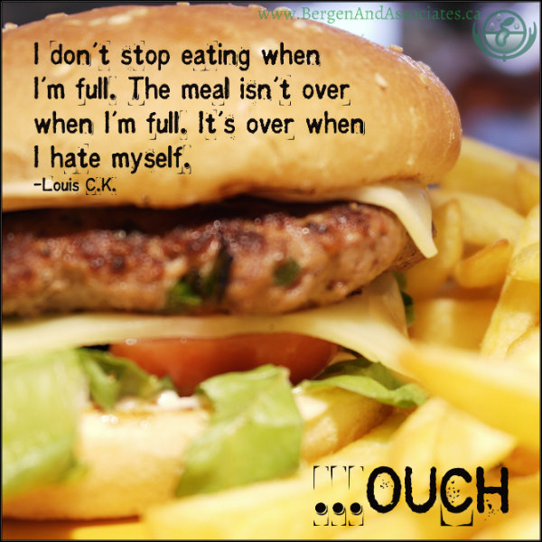 Quote on poster for emotional eating in Winnipeg that looks at self hatred around overeating for emotional reasons